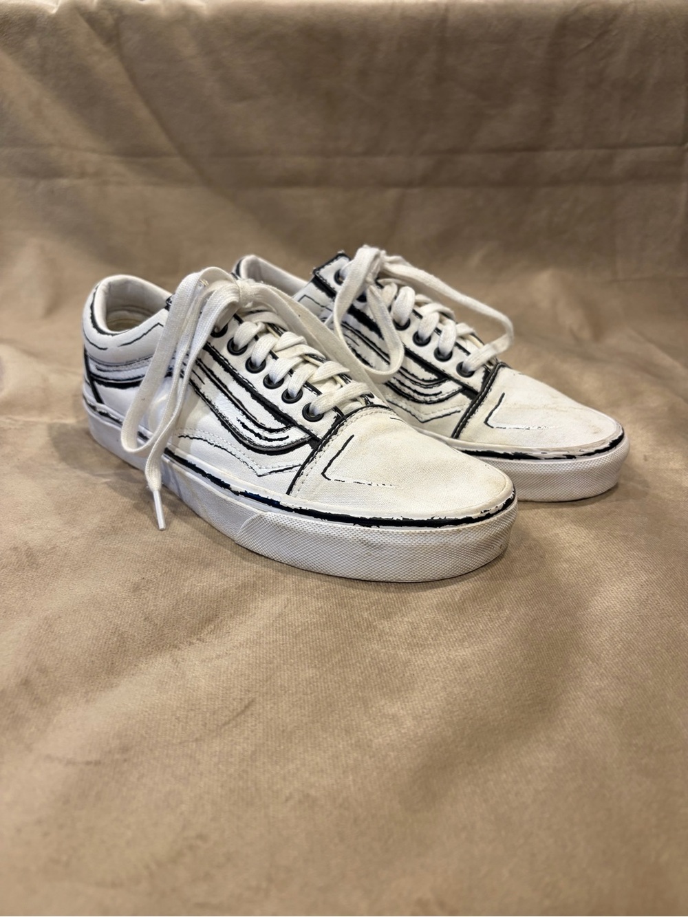 Vans White Sneakers with Black Accents - Low Top Old Skool Style